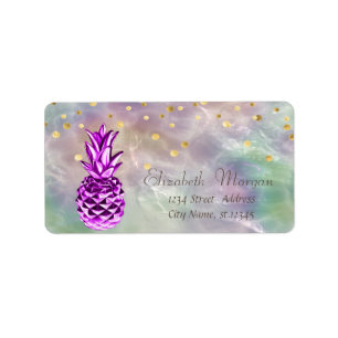 Metallische Ananas Confetti Holographic Pearl Adressaufkleber