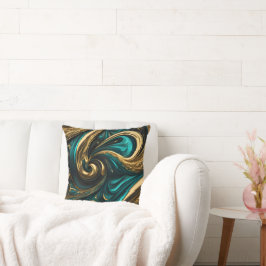 Metallische Aquamarin- und Gold-Wirbel Kissen