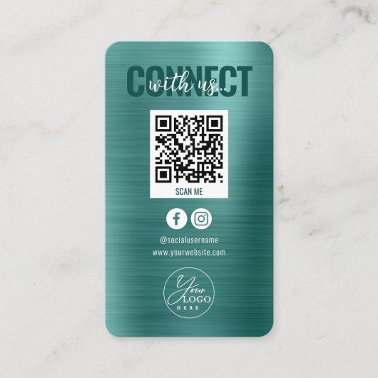 Metallische Aquamarine Verbindung mit dem QR-Code  Visitenkarte (Vorderseite)