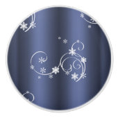 Metallische Aquamarine, weiße Wirbel Weihnachten Keramikknauf (Vorderseite)