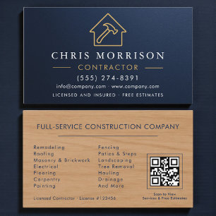Metallische Baukonstruktion Navy Blau QR-Code Visitenkarte