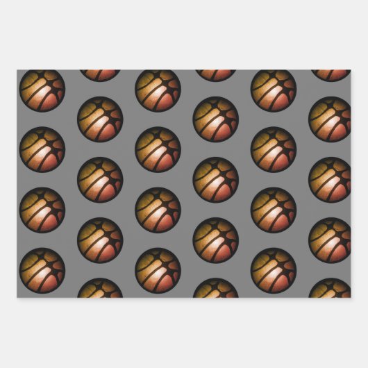 Metallische Black Orange Basketball Ball Sports Geschenkpapier Set (Vorderseite 3)
