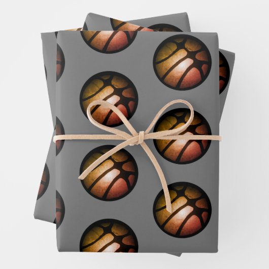 Metallische Black Orange Basketball Ball Sports Geschenkpapier Set (Beispiel)