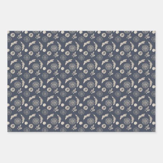 Metallische Blätter und Schneeflocken auf Rot, Bla (Vorderseite 2)