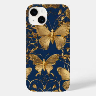Metallische blaue Schmetterlinge mit Goldweinen Case-Mate iPhone 14 Hülle