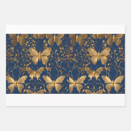 Metallische blaue Schmetterlinge mit Goldweinen Geschenkpapier Set (Vorderseite 3)