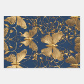 Metallische blaue Schmetterlinge mit Goldweinen Geschenkpapier Set (Vorderseite)
