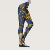 Metallische blaue Schmetterlinge mit Goldweinen Leggings (Rechts)