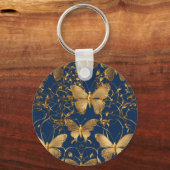 Metallische blaue Schmetterlinge mit Goldweinen Schlüsselanhänger (Vorderseite)