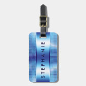 Metallische blaue Textur Druck Fettschrift Monogra Gepäckanhänger (Vorderseite vertikal)