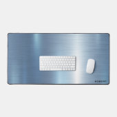 Metallische blaue Textur minimalistisch, monogramm Schreibtischunterlage (Tastatur & Maus)