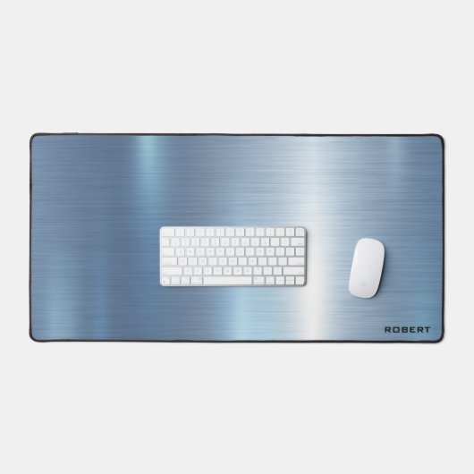 Metallische blaue Textur minimalistisch, monogramm Schreibtischunterlage (Tastatur & Maus)