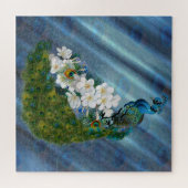 Metallische blaugrüne Pfauen, Smaragdgrüne Seide Puzzle (Horizontal)