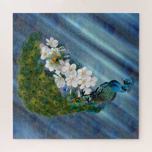 Metallische blaugrüne Pfauen, Smaragdgrüne Seide Puzzle (Horizontal)