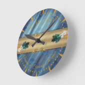 Metallische blaugrüne Seide- Gold Peacocks Feather Runde Wanduhr (Winkel)