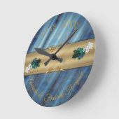 Metallische blaugrüne Seide- Gold Peacocks Feather Runde Wanduhr (Winkel)