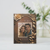 Metallische Blume Foto Save the Date Postkarte (Stehend Vorderseite)