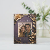 Metallische Blume Foto Save the Date Postkarte (Stehend Vorderseite)