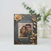 Metallische Blume Foto Save the Date Postkarte (Stehend Vorderseite)