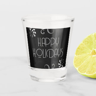 Metallische Blumenrand Happy Holidays Schnapsglas