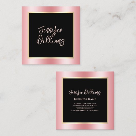 Metallische Blush Gold Makeup Artist Moderne Quadratische Visitenkarte (Vorne/Hinten)