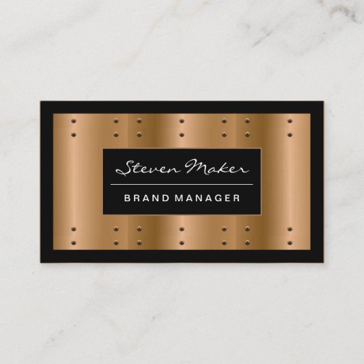 Metallische Bronze mit Rivets | Schwarze Grenze Visitenkarte (Vorderseite)