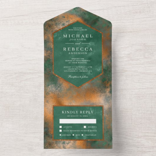 Metallische Bronzekopfer Rustikale Grüne Patina Ho All In One Einladung (Innen Boden)