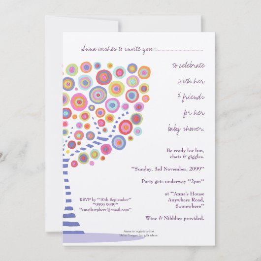 Metallische Circle Tree Custom Baby Dusche Einladu Einladung (Rückseite)