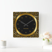 Metallische dunkle Gold- und Black Leopard-Printwe Quadratische Wanduhr (Zuhause)