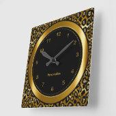 Metallische dunkle Gold- und Black Leopard-Printwe Quadratische Wanduhr (Winkel)