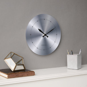 Metallische Edelstahltextur mit individuellem Mono Große Wanduhr