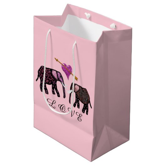 Metallische Elephant Hearts Gift Bags Mittlere Geschenktüte (Vorderseite Schrägansicht)