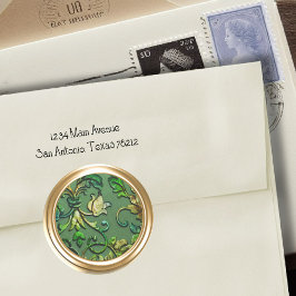 Metallische Embossed Look Damask in Grün und Gold Runder Aufkleber