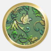 Metallische Embossed Look Damask in Grün und Gold Runder Aufkleber (Vorderseite)