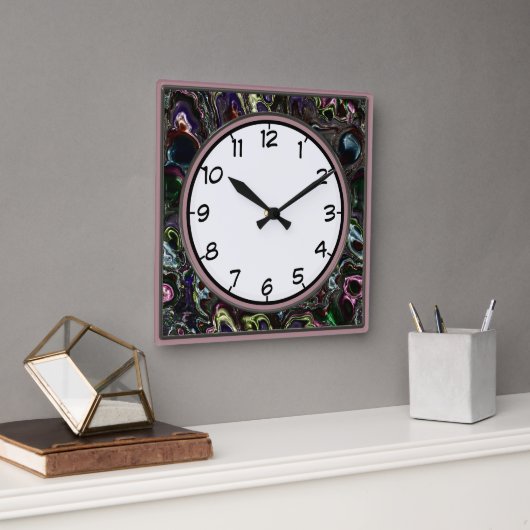 Metallische farbige Wirbel Deko Square Wall Clock Quadratische Wanduhr (Büro)