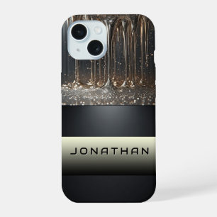 Metallische Flüssigkeit tropft mit glitzerndem Abs iPhone 15 Hülle