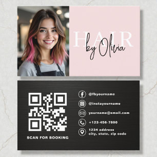 Metallische Foto-QR-Code-Friseurin Blush-Pink Visitenkarte