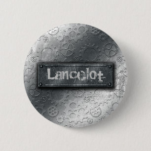 Metallische Gänge mit weggelaufenem Aufkleber - Button