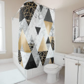 Metallische Geometrie: Gold-Silber-Marmor Duschvorhang (Beispiel)