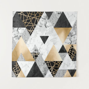 Metallische Geometrie: Gold-Silber-Marmor Wandteppich