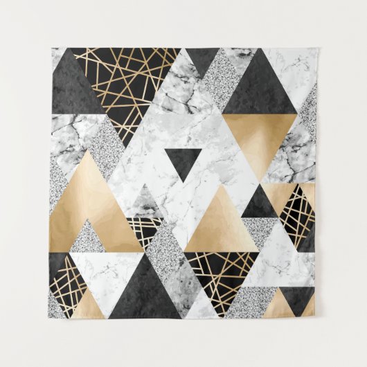 Metallische Geometrie: Gold-Silber-Marmor Wandteppich (Vorderseite)