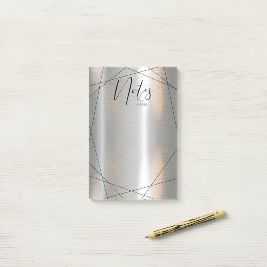 Metallische geometrische Hinweise Silber/Schwarz-I Post-it Klebezettel (Auf Schreibtisch)