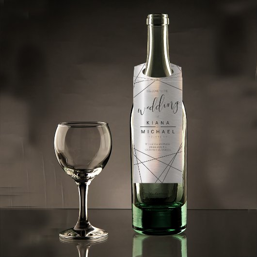 Metallische Geometrische Hochzeitsilber/Schwarz-ID Flaschenanhänger