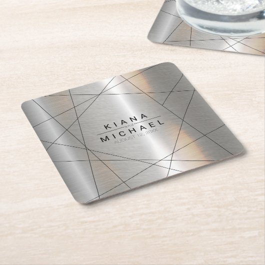 Metallische Geometrische Hochzeitsilber/Schwarz-ID Rechteckiger Pappuntersetzer (angewinkelt)