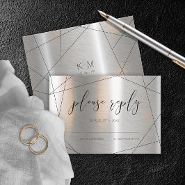 Metallische Geometrische Hochzeitsilber/Schwarz-ID RSVP Karte