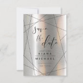 Metallische Geometrische Hochzeitsilber/Schwarz-ID Save The Date (Vorderseite)