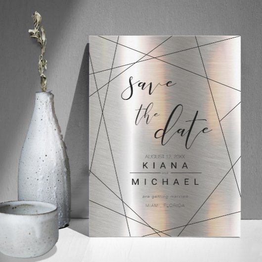 Metallische Geometrische Hochzeitsilber/Schwarz-ID Save The Date