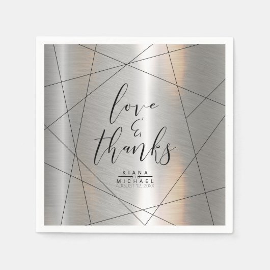 Metallische Geometrische Hochzeitsilber/Schwarz-ID Serviette (Vorderseite)