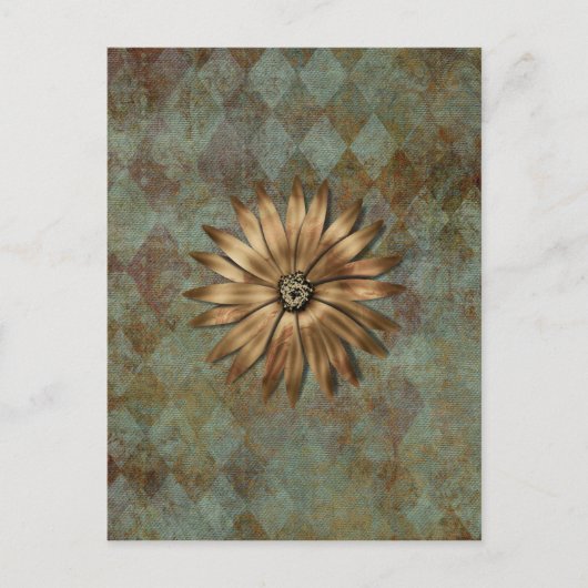Metallische Gold-Blume auf Grün Postkarte (Vorderseite)