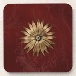 Metallische Gold-Blume auf rotem Stoff Getränkeuntersetzer
